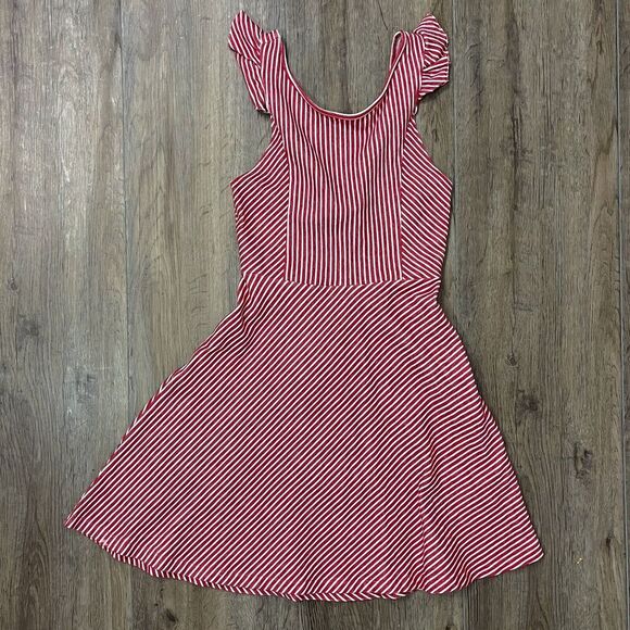 Zara Girls Candy Stripe Dress Size 11-12 Spring Easter Ruffle Sleeve Fit & Flare - Picture 7 of 7